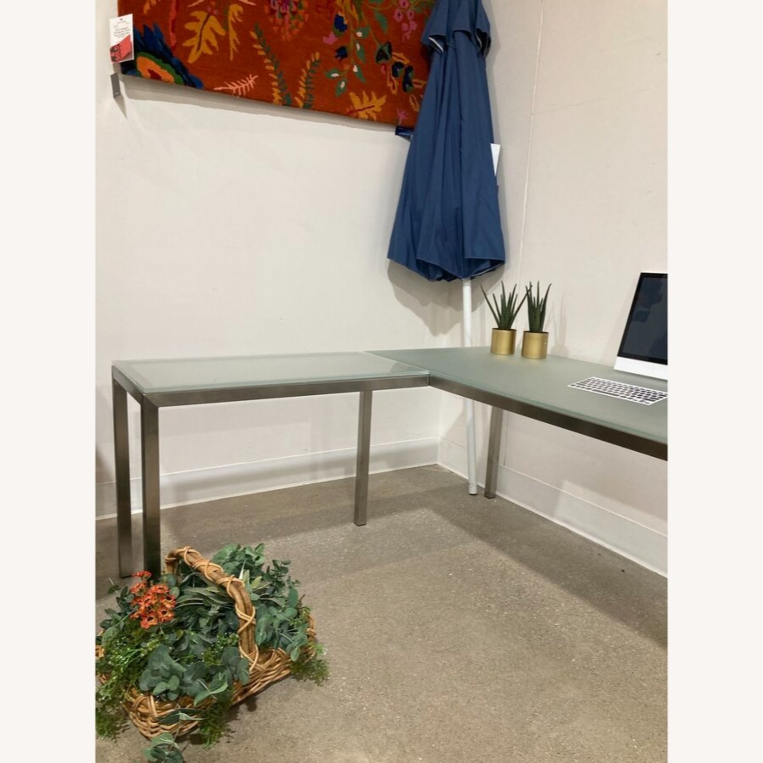 Room & Board Parsons Stainless Steel & Glass L-Shape Desk - image-3