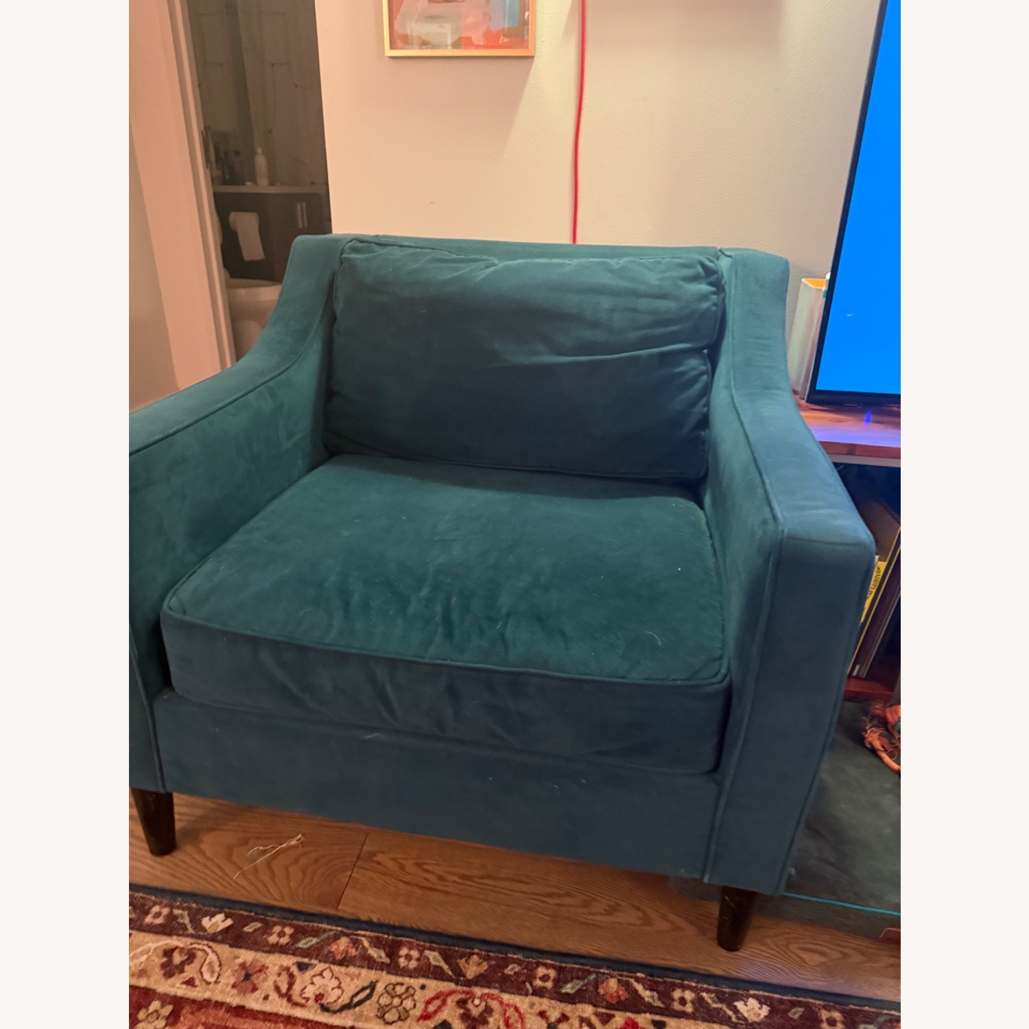 West Elm Paidge Chair Petrol Velvet - image-1