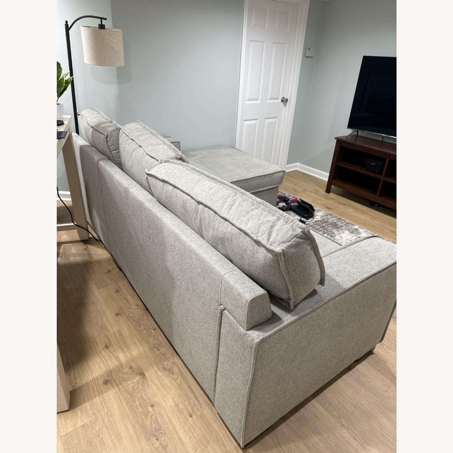 Light Gray Two Seater Sofa With Chaise Lounge - image-5