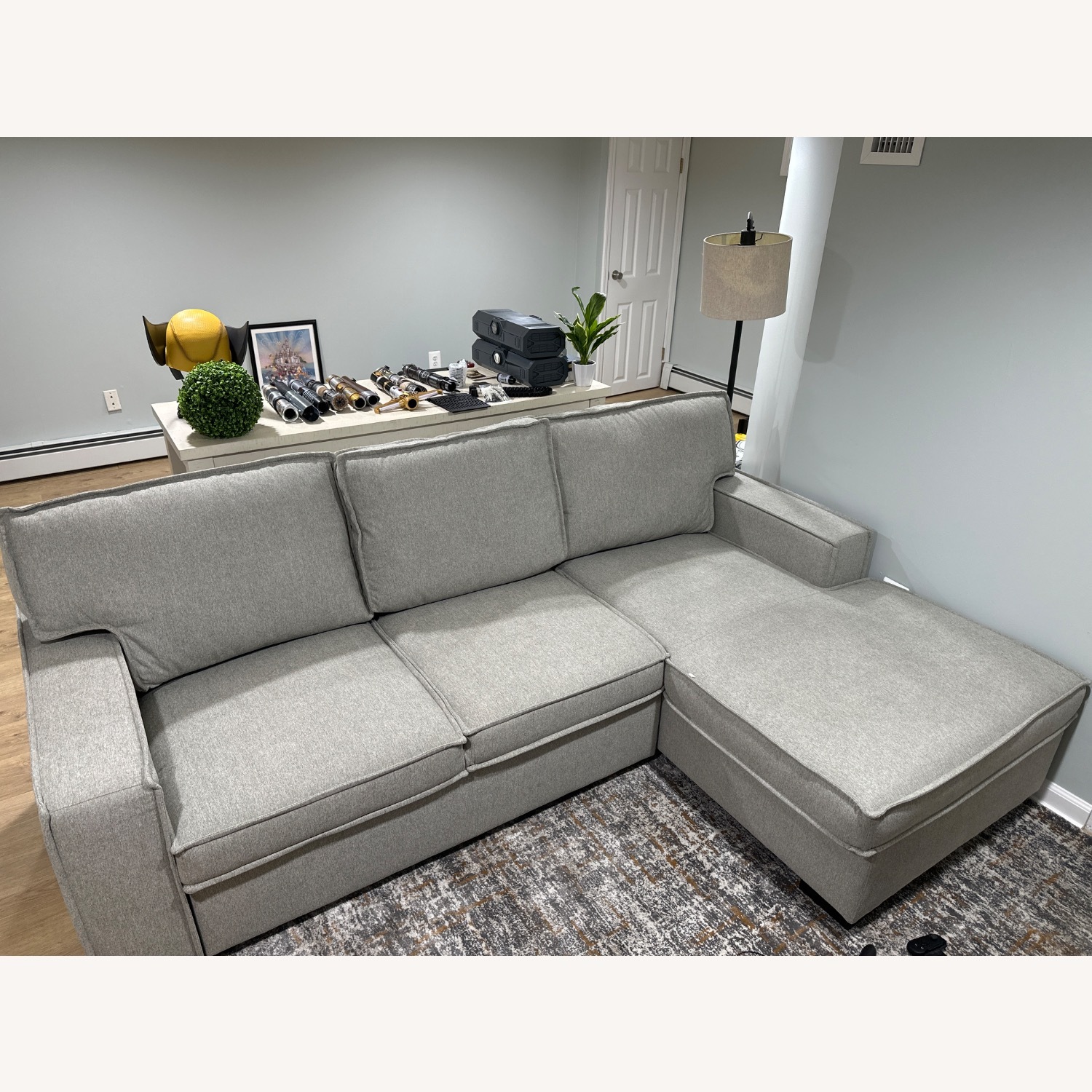Light Gray Two Seater Sofa With Chaise Lounge - image-1