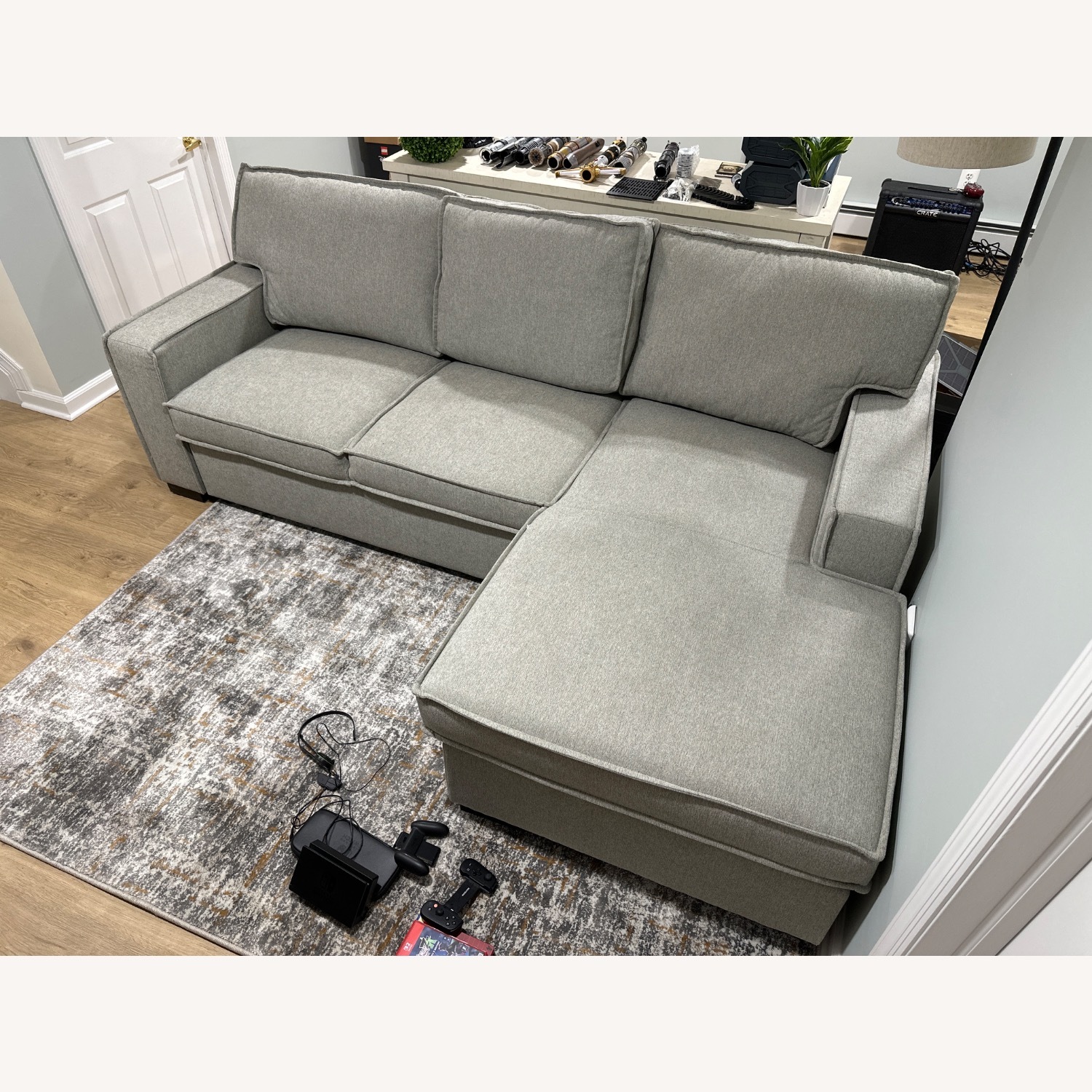 Light Gray Two Seater Sofa With Chaise Lounge - image-4
