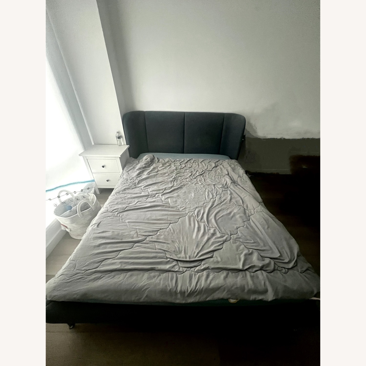 IKEA TUFJORD Light Gray Fabric Queen Bed - image-1