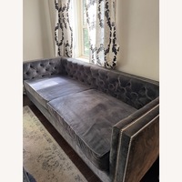 Gray Tufted Sofa with Nailhead Trim
