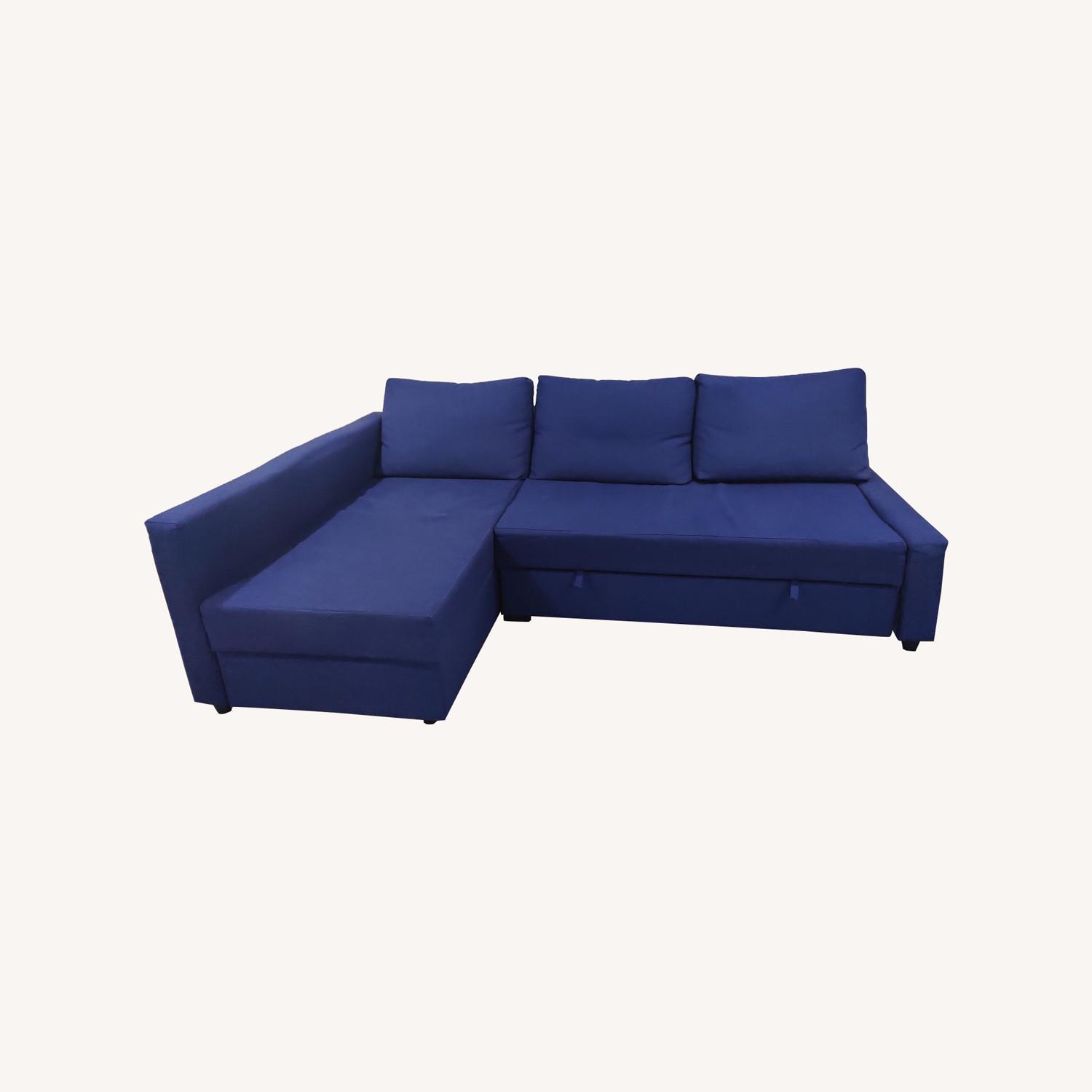 IKEA FRIHETEN Blue Linen 3+ Piece Sectional - image-0