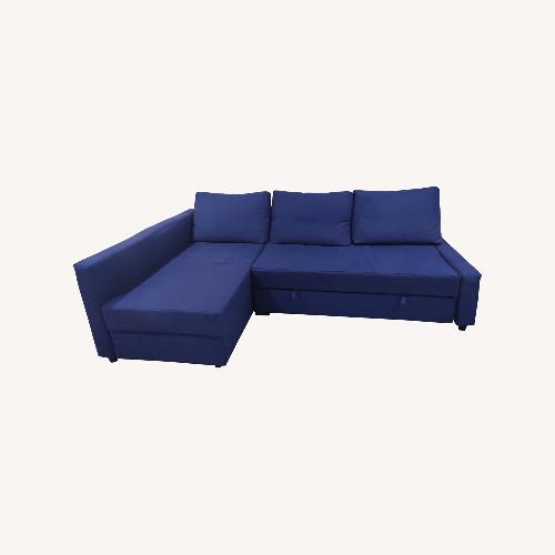 Used IKEA FRIHETEN Blue Linen 3+ Piece Sectional for sale on AptDeco