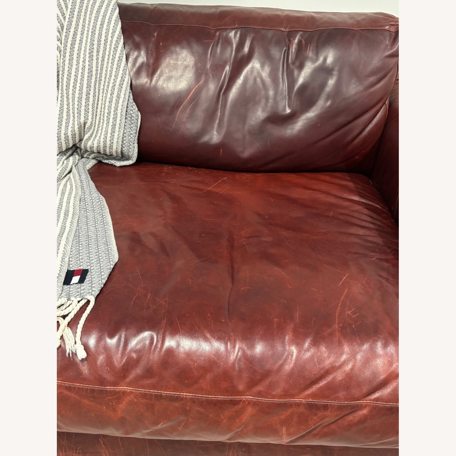 Restoration Hardware Red Leather 2 Seater Sofa - image-3