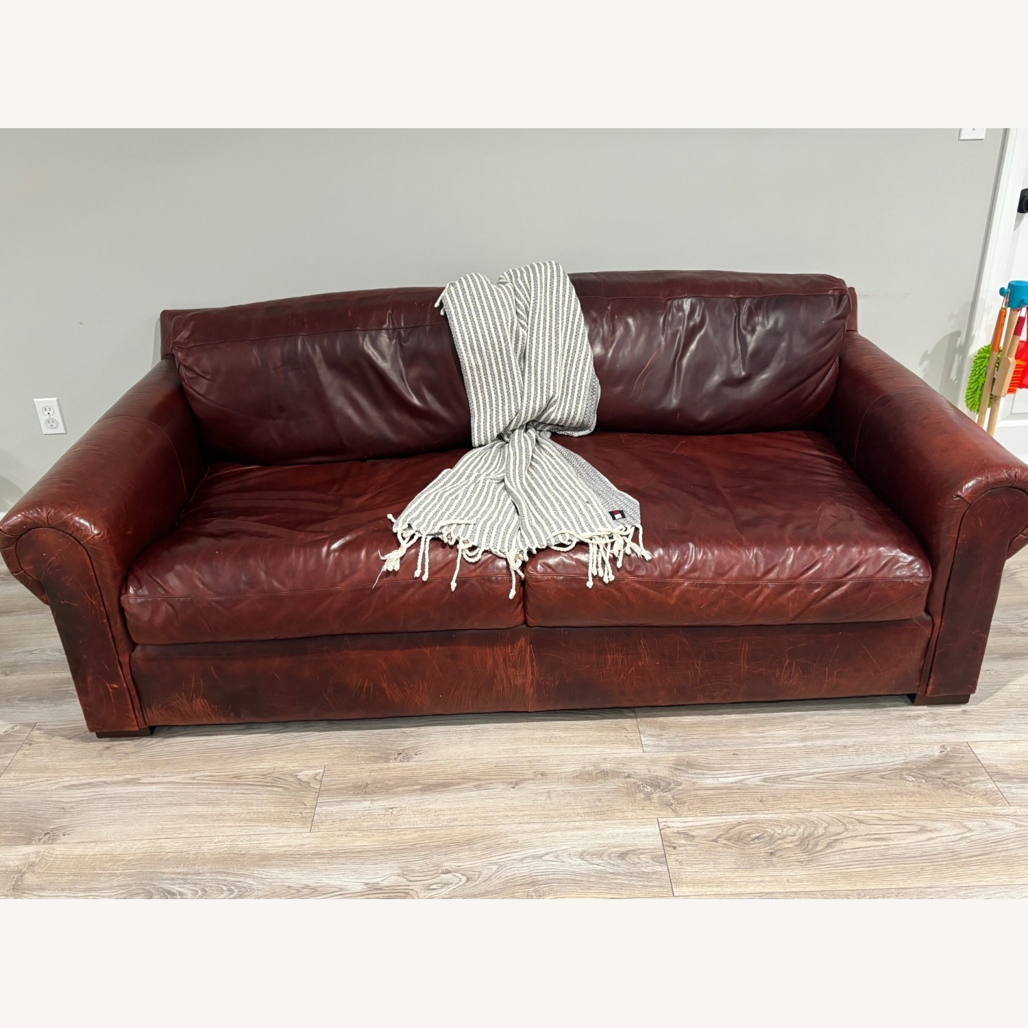 Restoration Hardware Red Leather 2 Seater Sofa - image-1