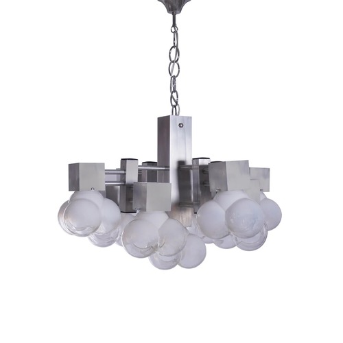Used Sciolari Style Aluminum & Glass Chandelier for sale on AptDeco