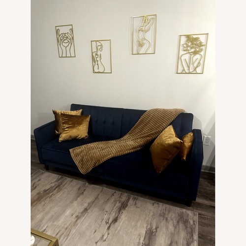 Used Mercury Row Blue Velvet Futon for sale on AptDeco