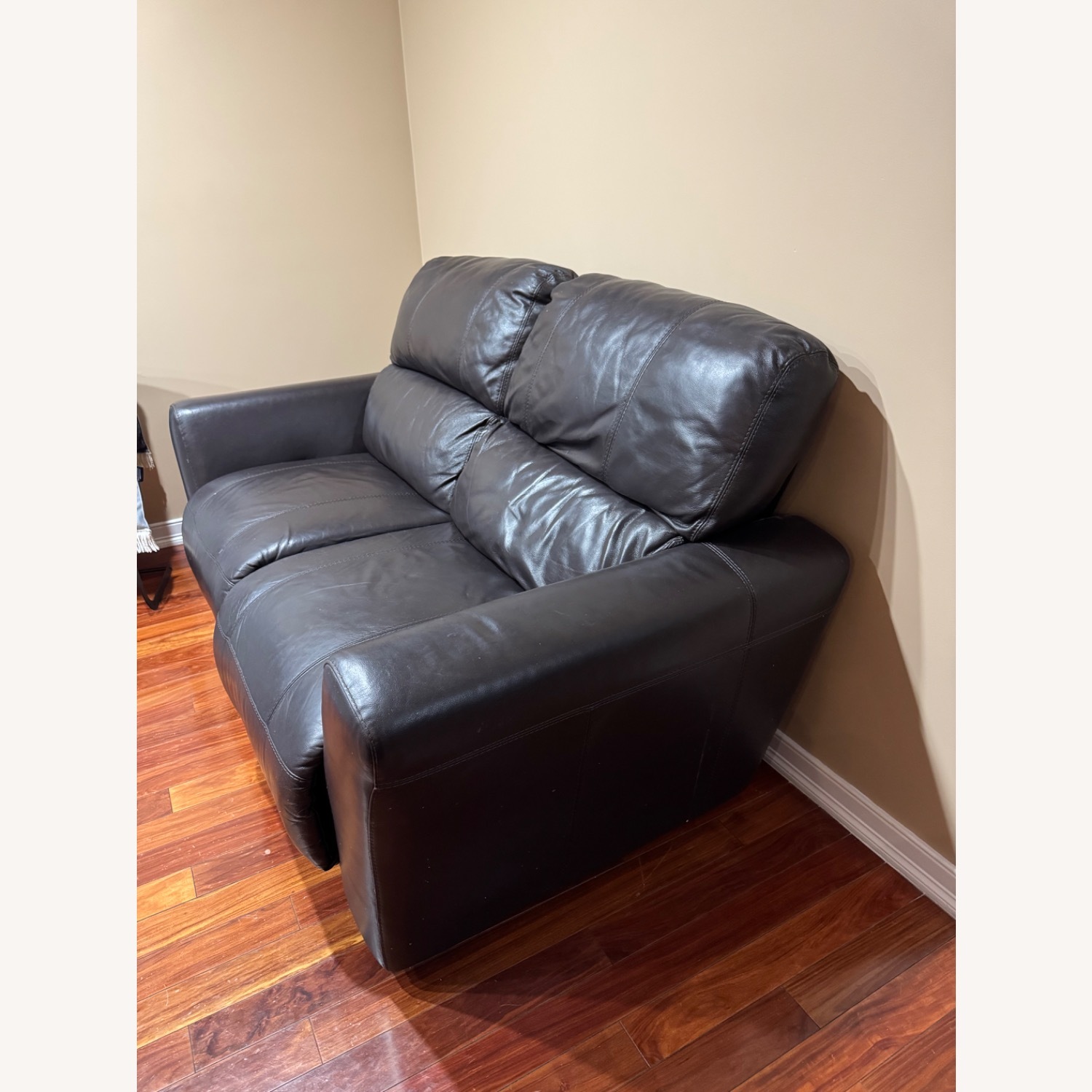 Macy's Dark Brown Leather Loveseat - image-3