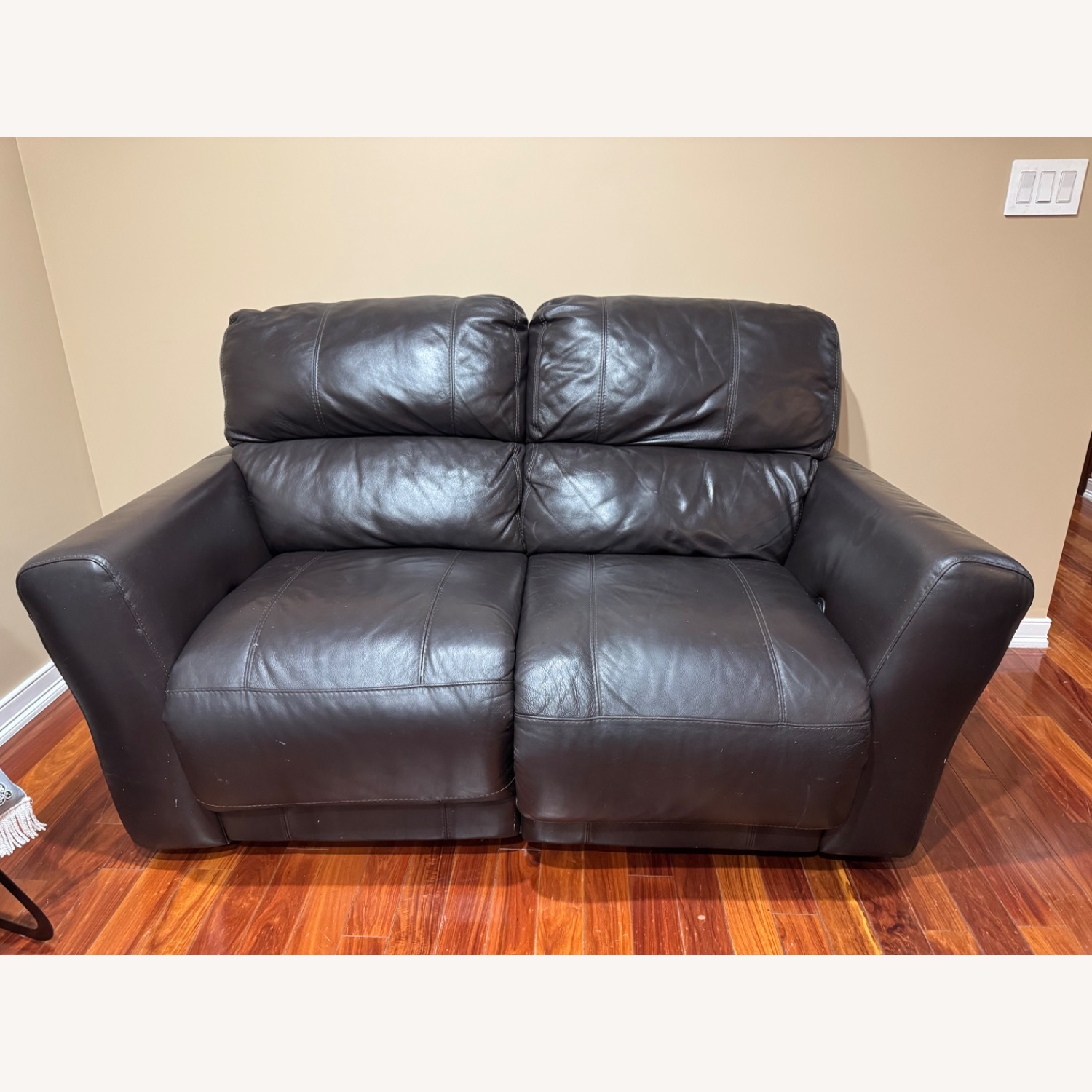 Macy's Dark Brown Leather Loveseat - image-1