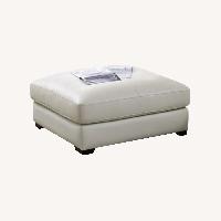 Atanisha White Leather Ottoman 