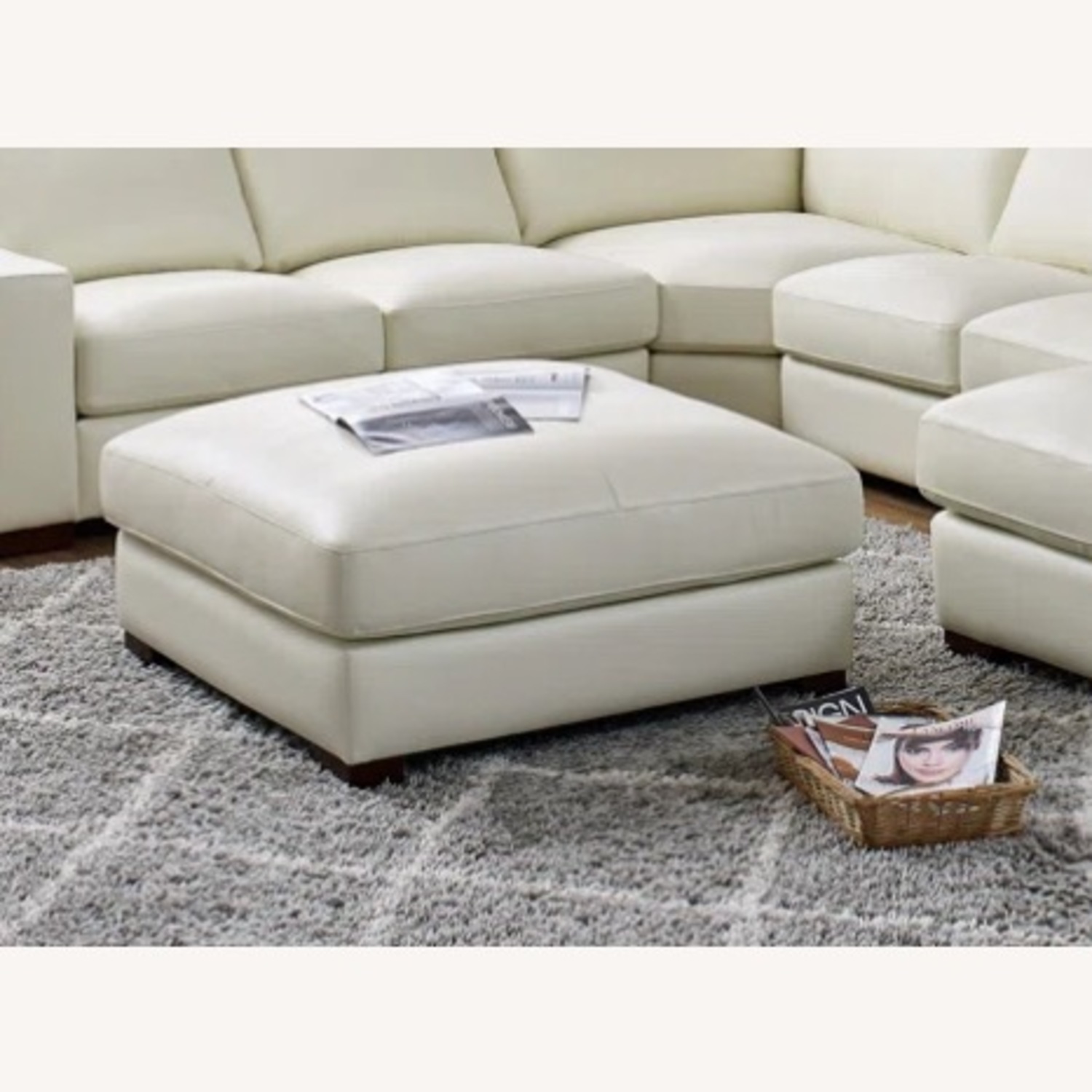Atanisha White Leather Ottoman  - image-3