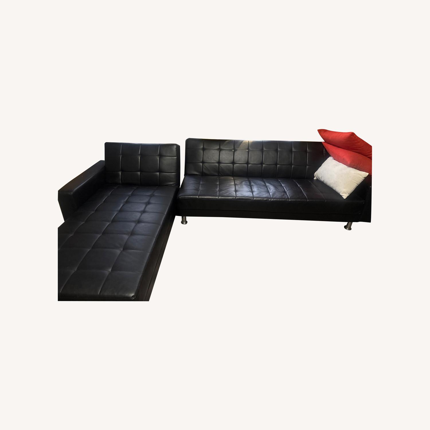 Black Leather 2 Piece Sectional - image-0