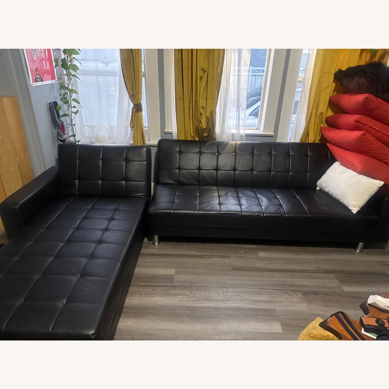 Black Leather 2 Piece Sectional - image-2