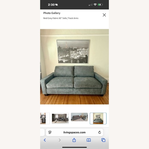 Used Living Spaces Reid Grey Fabric Sofa  for sale on AptDeco
