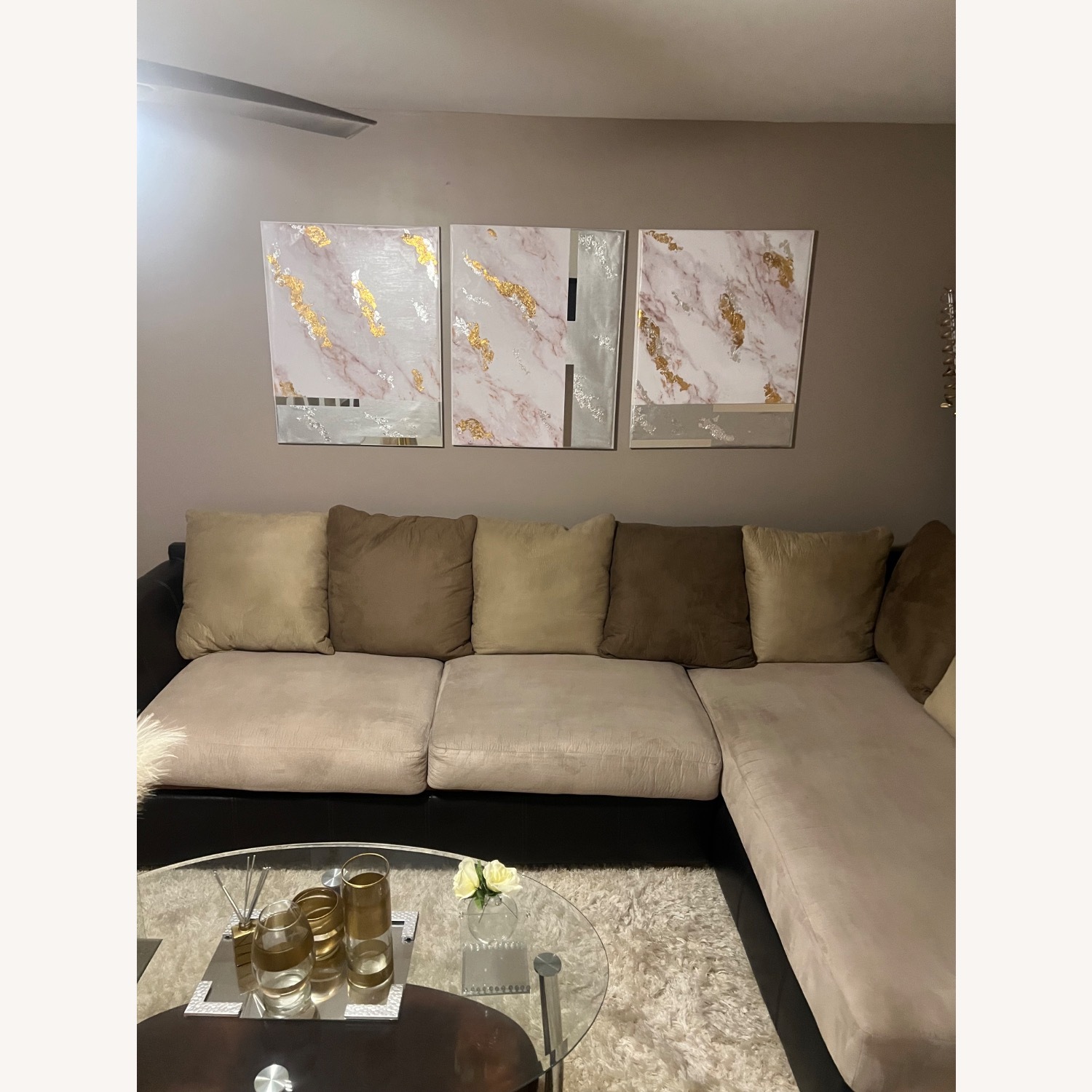 Ashley Furniture Light Brown Suede 3+ Seater Sofa - image-3