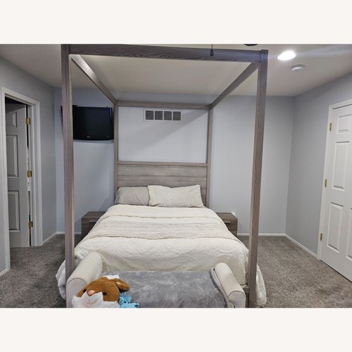 Used Light Gray Wood Queen Bed for sale on AptDeco