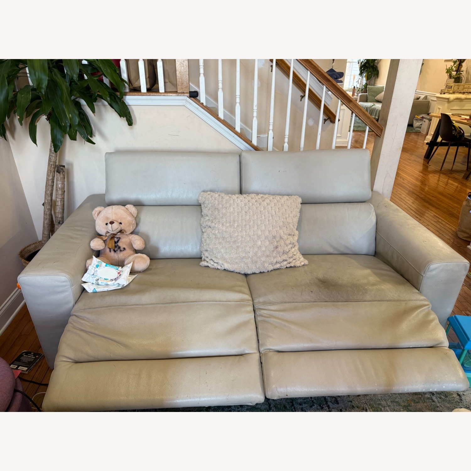 Macy's Leather Light Gray Sectional Sofa - image-1