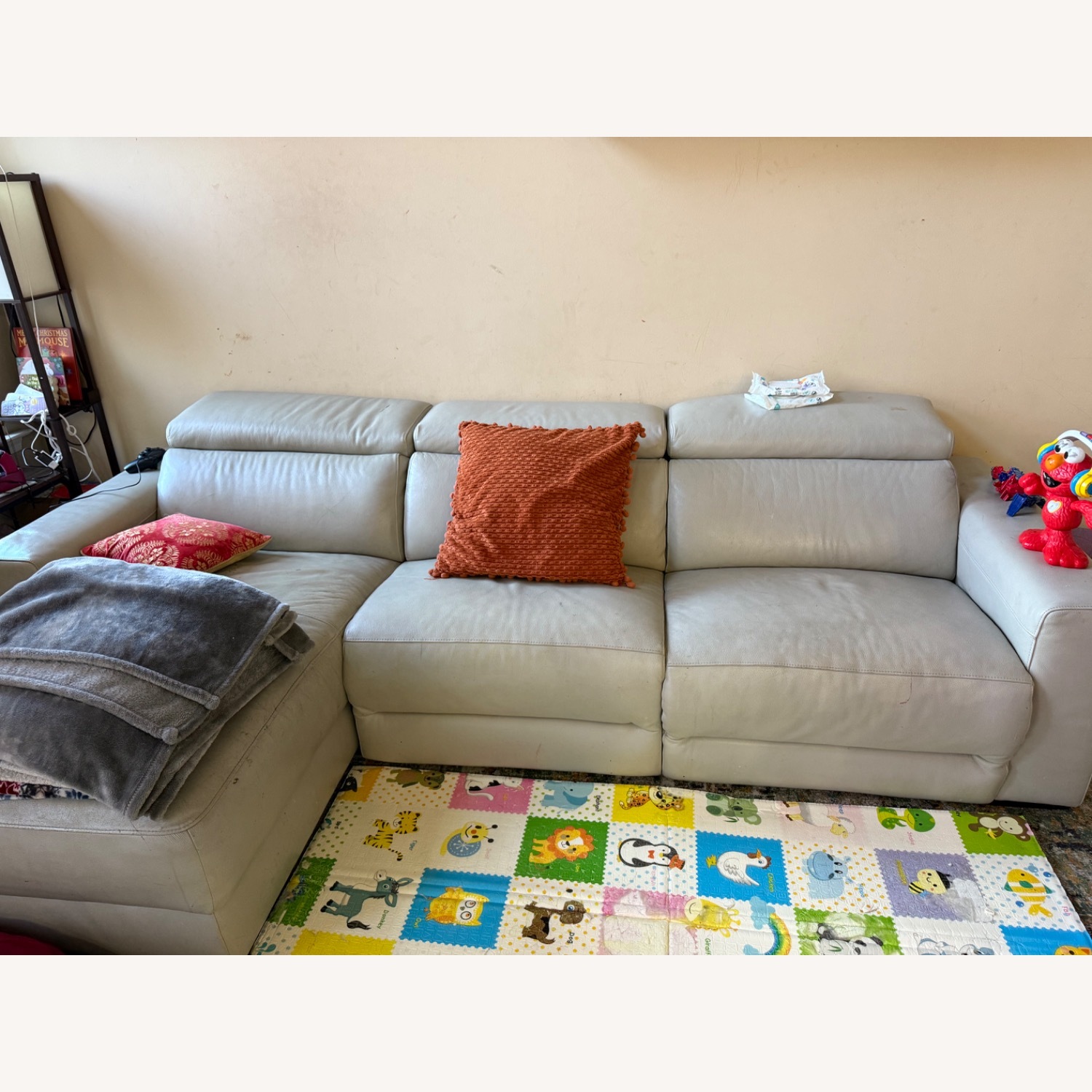 Macy's Leather Light Gray Sectional Sofa - image-5