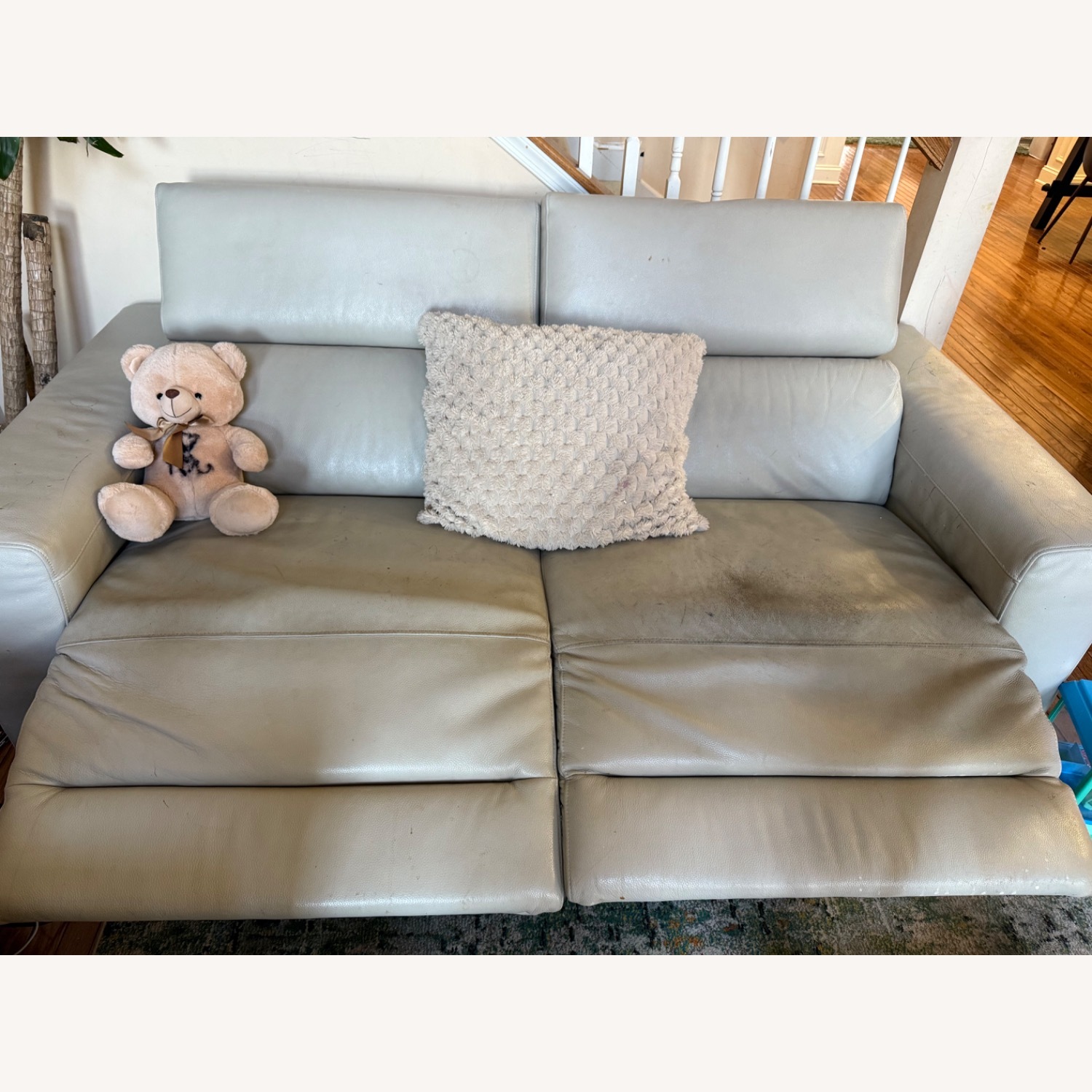 Macy's Leather Light Gray Sectional Sofa - image-3