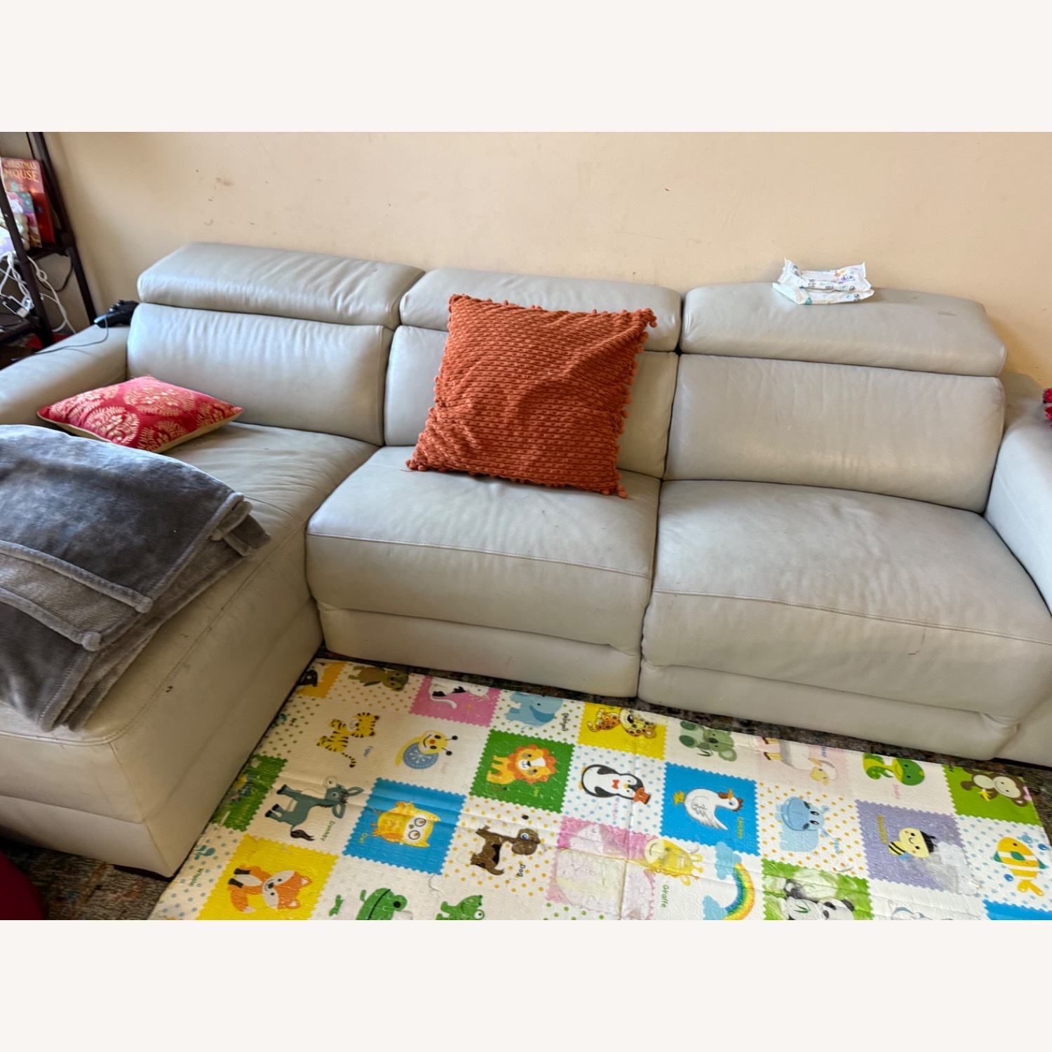 Macy's Leather Light Gray Sectional Sofa - image-4