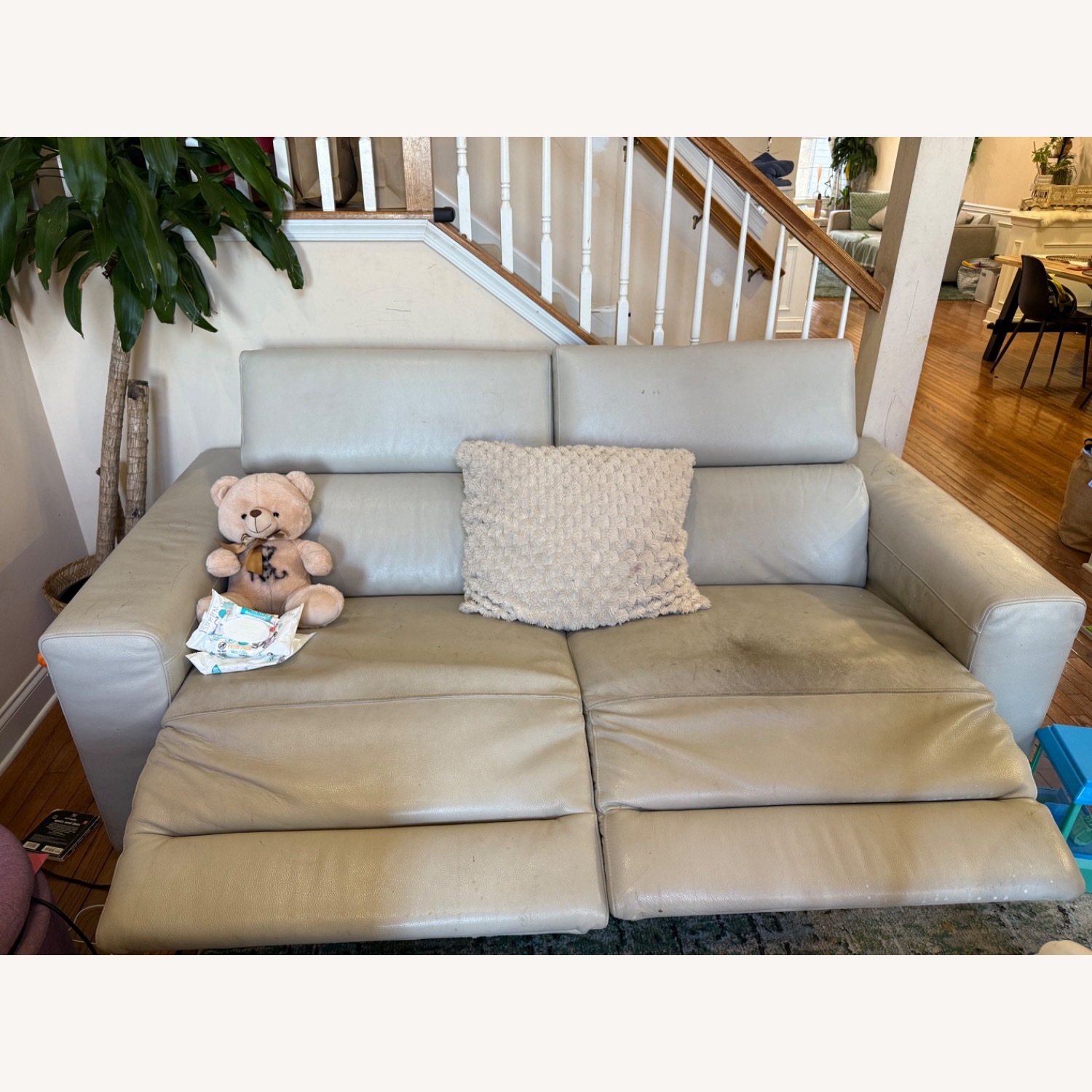 Macy's Leather Light Gray Sectional Sofa - image-2