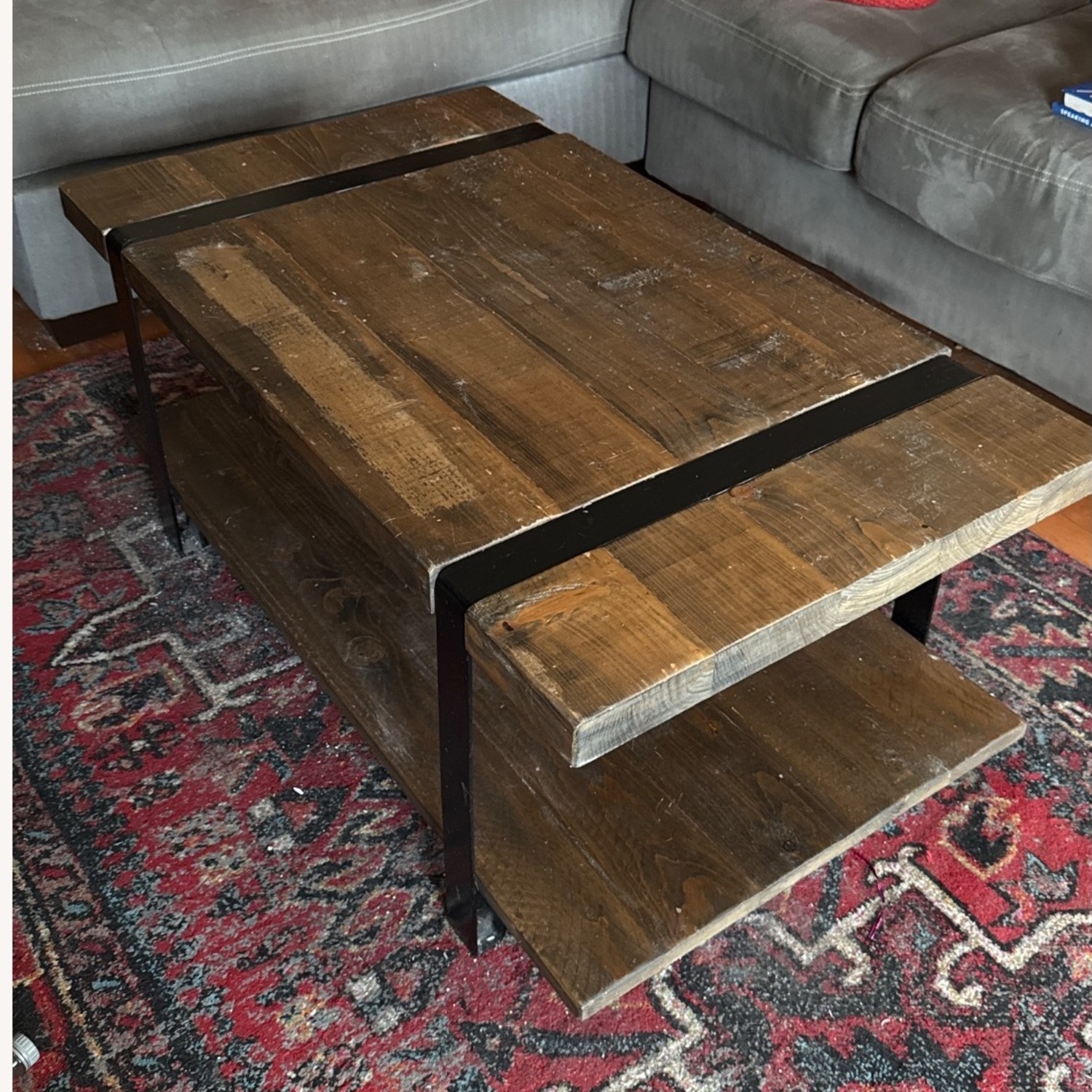  Dark Brown Industrial Coffee Table - image-3