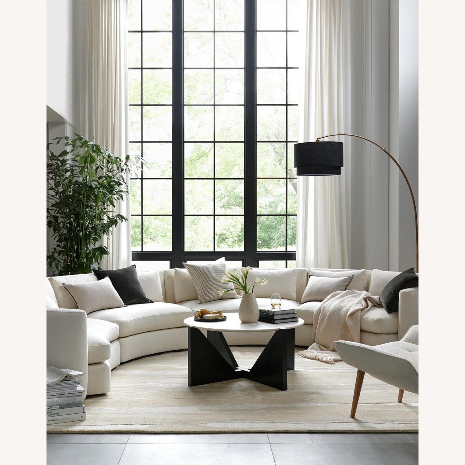 Meryl Arc Brass Floor Lamp with Black Shade - image-1