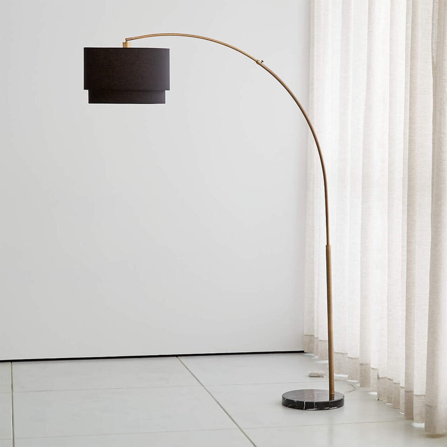 Meryl Arc Brass Floor Lamp with Black Shade - image-5