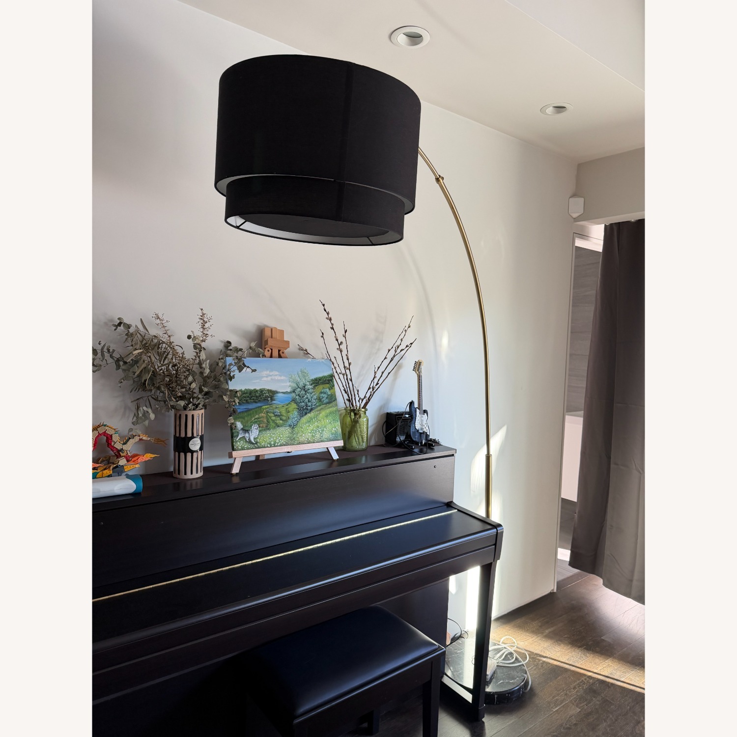Meryl Arc Brass Floor Lamp with Black Shade - image-3