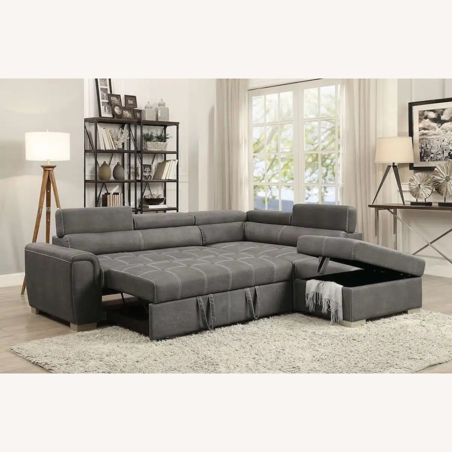 Dark Gray Fabric 2 Piece Sectional - image-5