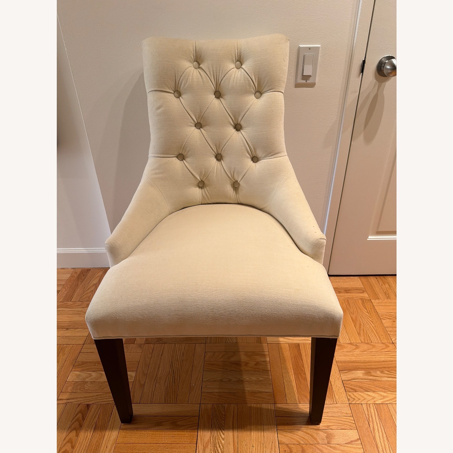 Restoration Hardware White Fabric Dining Chairs - image-1