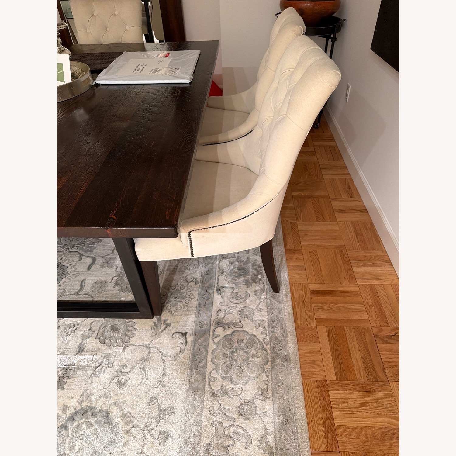 Restoration Hardware White Fabric Dining Chairs - image-5