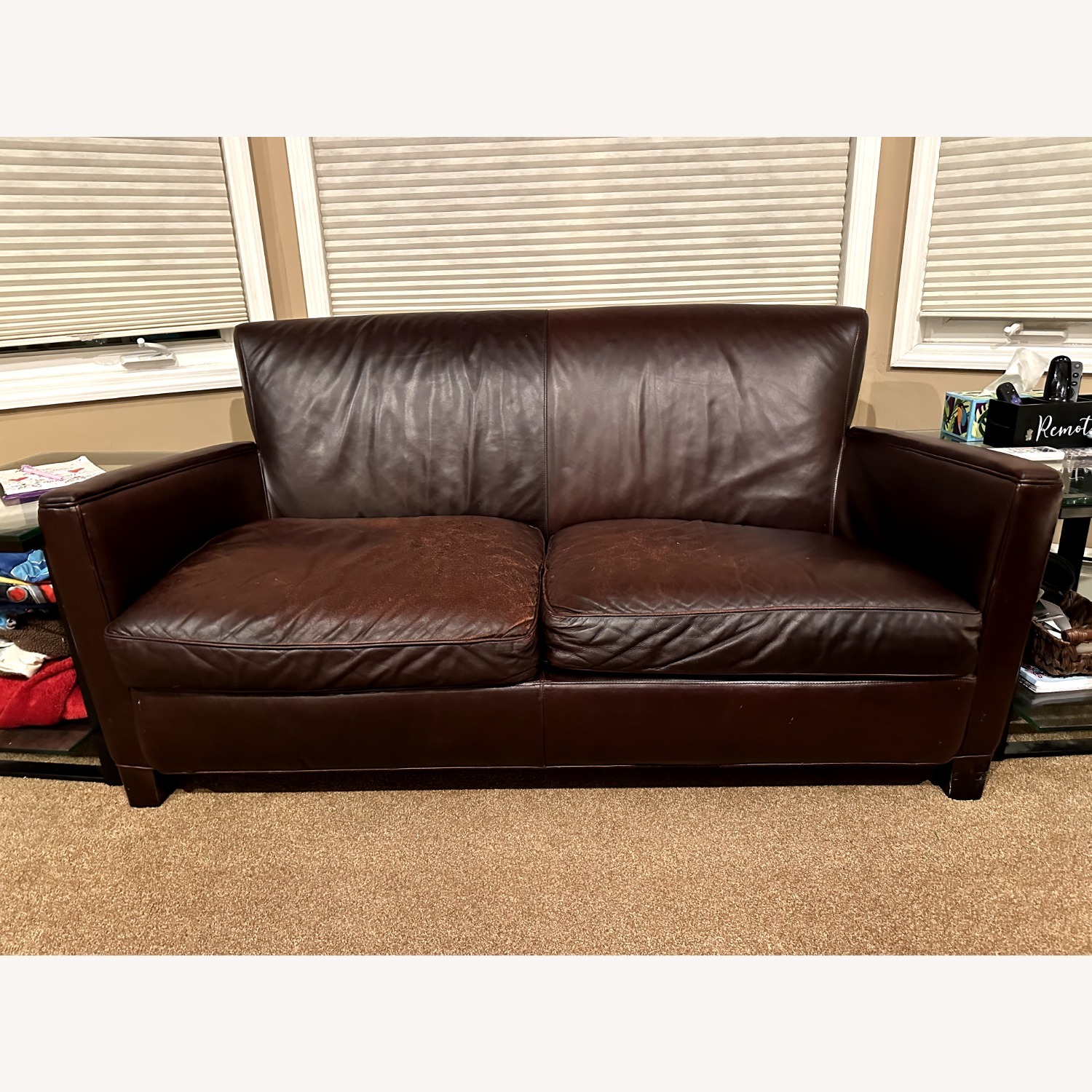 Crate & Barrel Briarwood Brown Leather Sofa - image-1