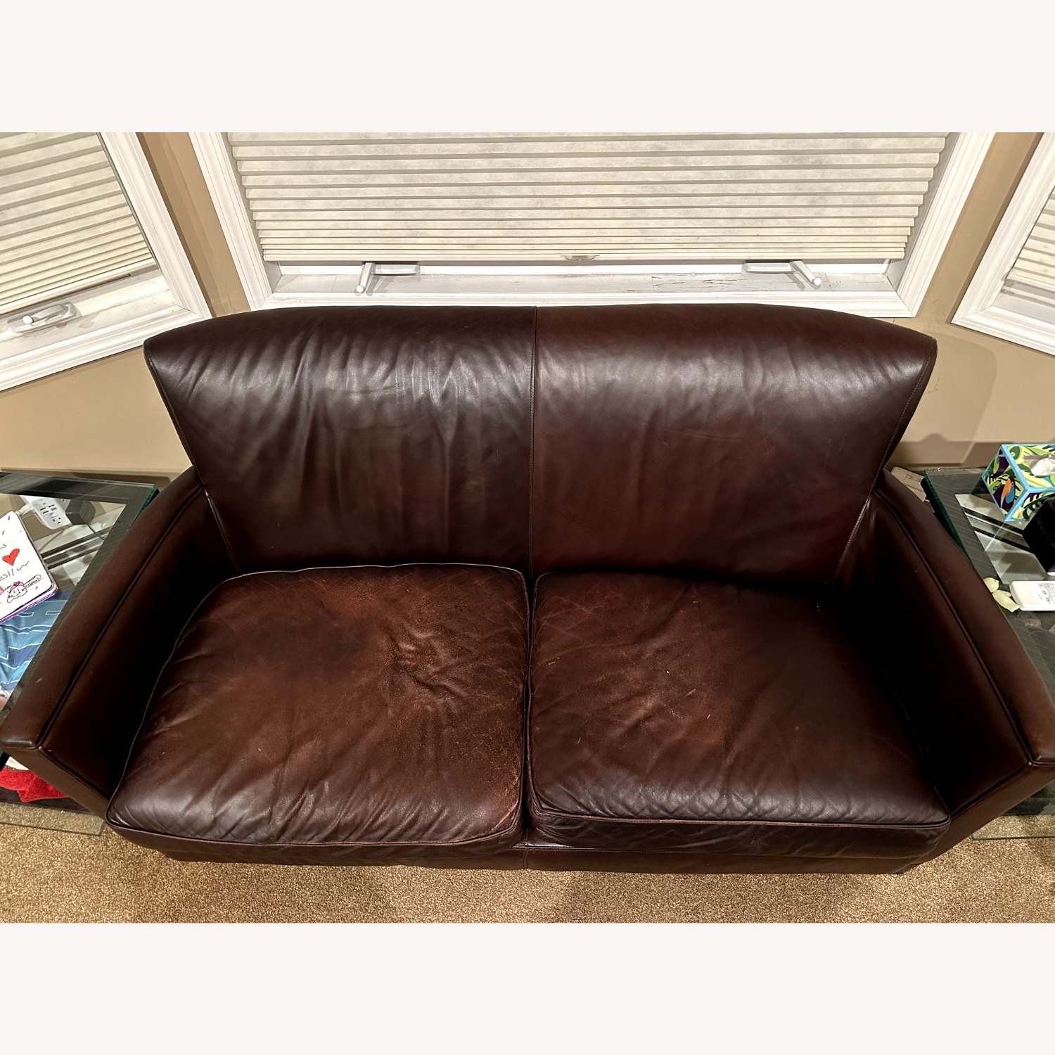 Crate & Barrel Briarwood Brown Leather Sofa - image-2