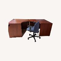 Cherry Wood Desk Bow Front 2 Piece Set 