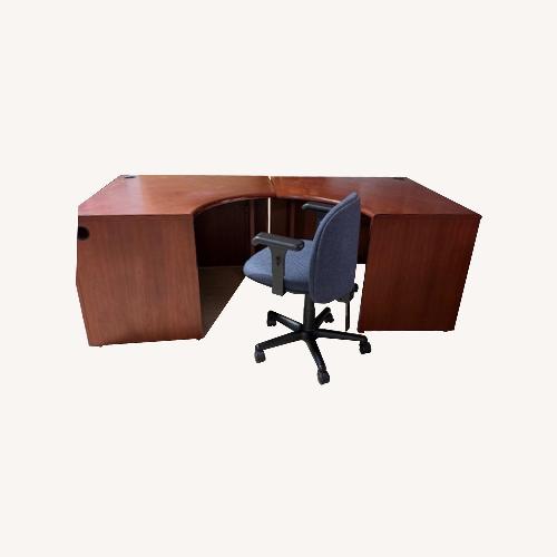 Used Cherry Wood Desk Bow Front 2 Piece Set  for sale on AptDeco