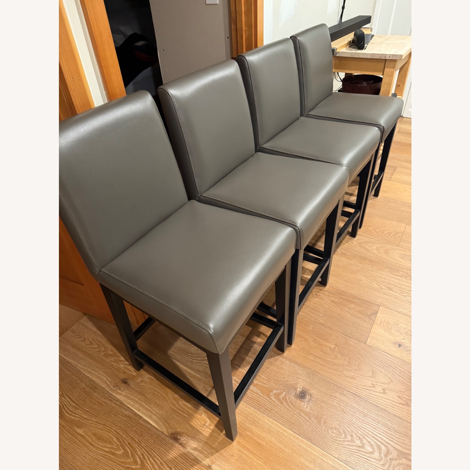 Macy's Dark Gray Leather Dining Chairs - image-4