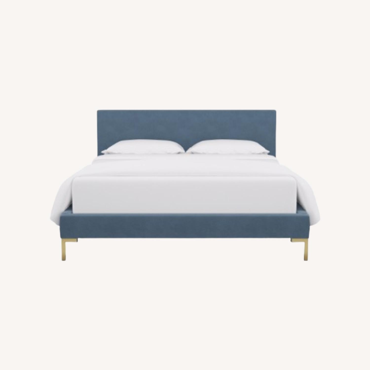 Custom Blue Velvet Queen Bed - image-0