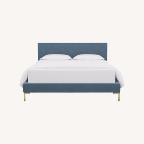 Used Custom Blue Velvet Queen Bed for sale on AptDeco