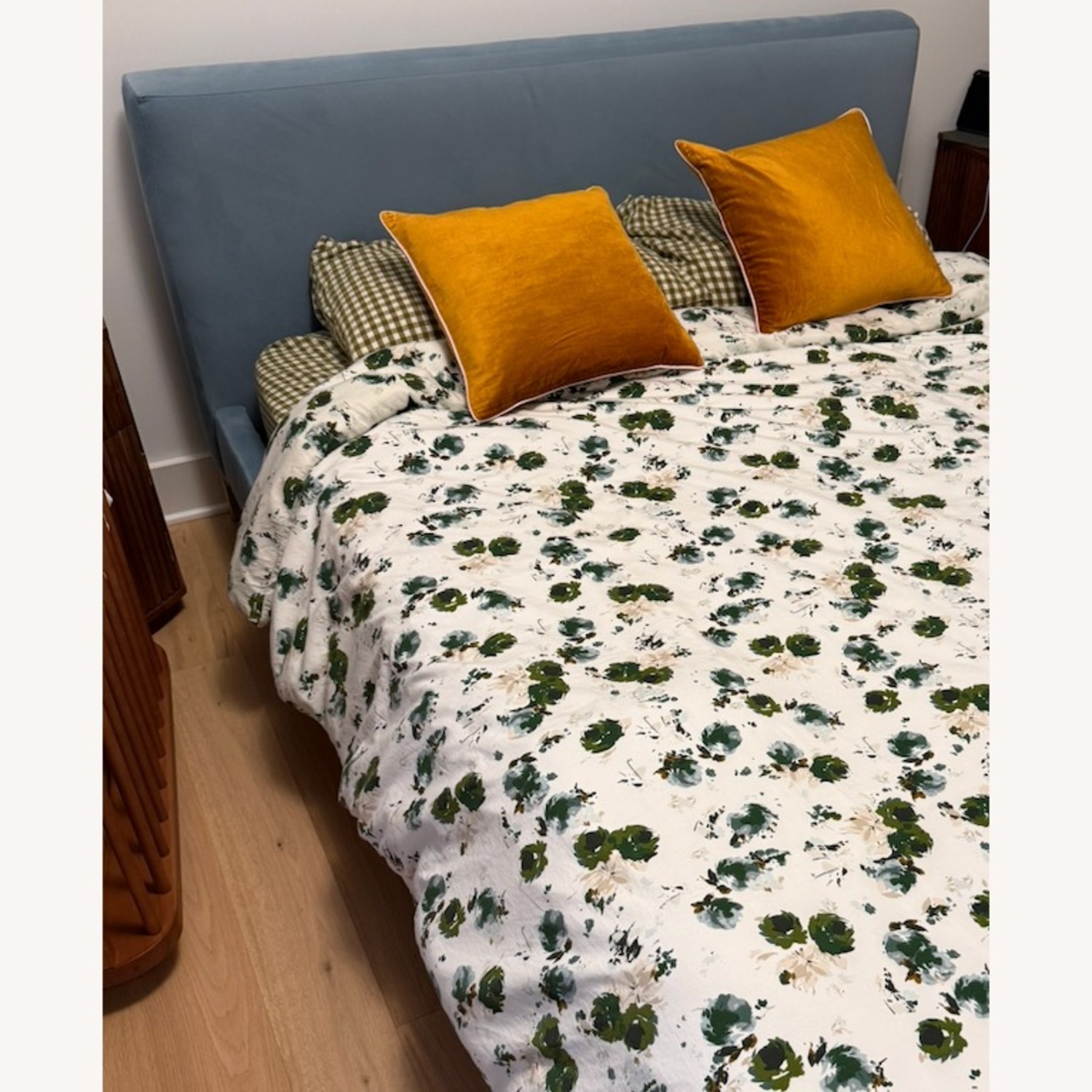 Custom Blue Velvet Queen Bed - image-3