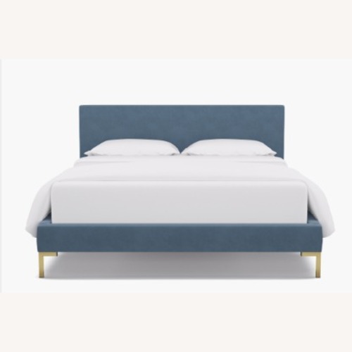 Used Custom Blue Velvet Queen Bed for sale on AptDeco