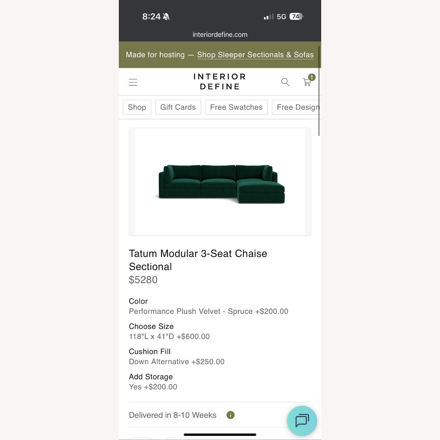 Interior Define Green Velvet 4 Piece Sectional - image-6