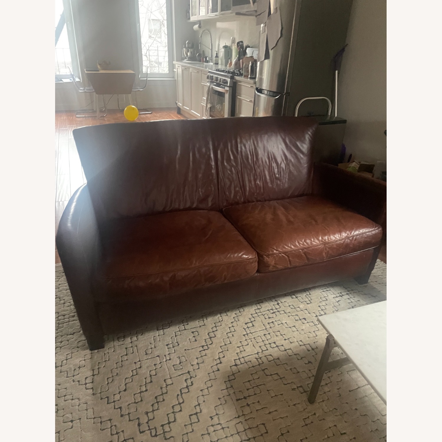 Crate & Barrel Dark Brown Leather Loveseat - image-4