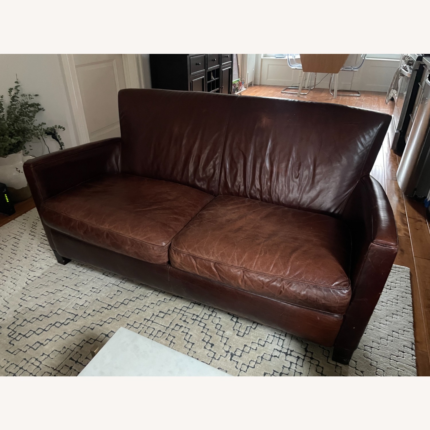 Crate & Barrel Dark Brown Leather Loveseat - image-2