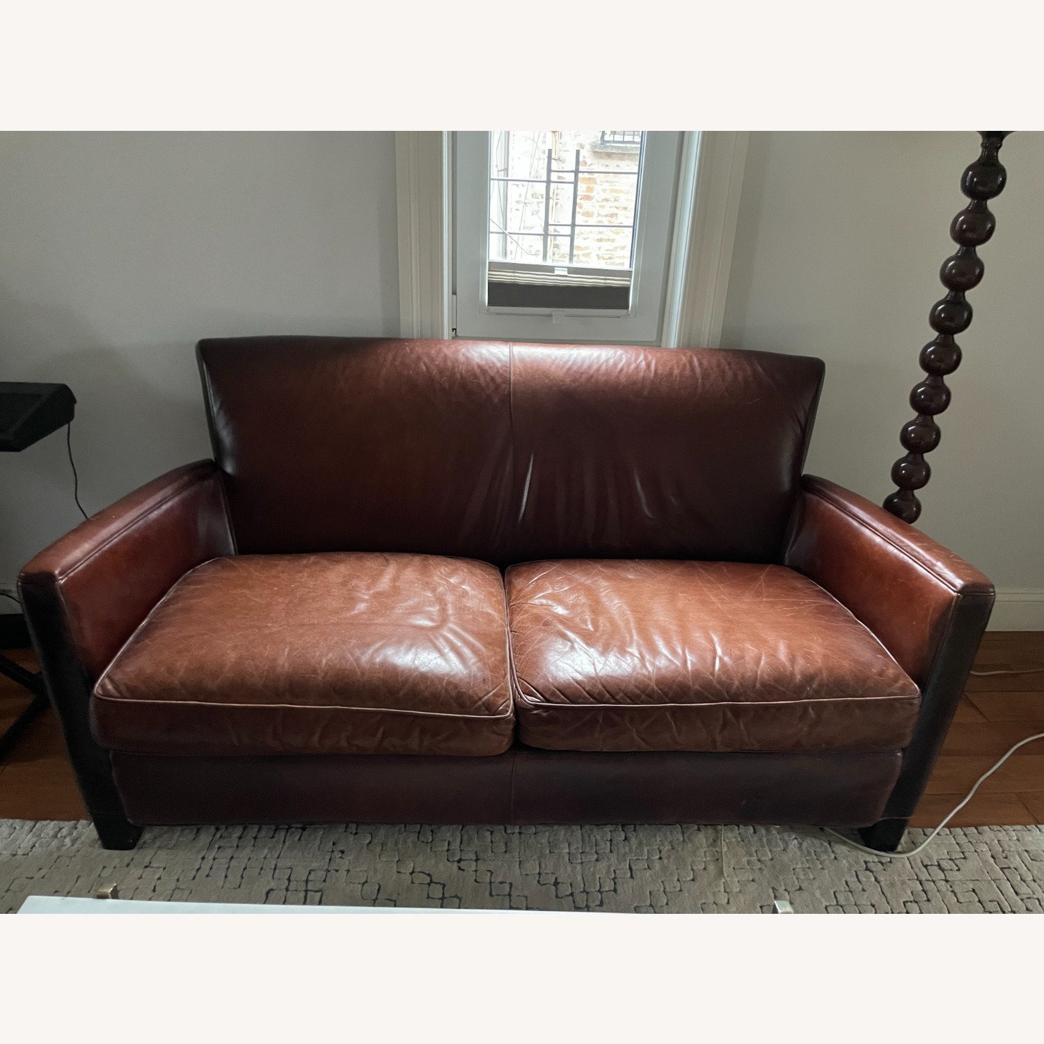 Crate & Barrel Dark Brown Leather Loveseat - image-5