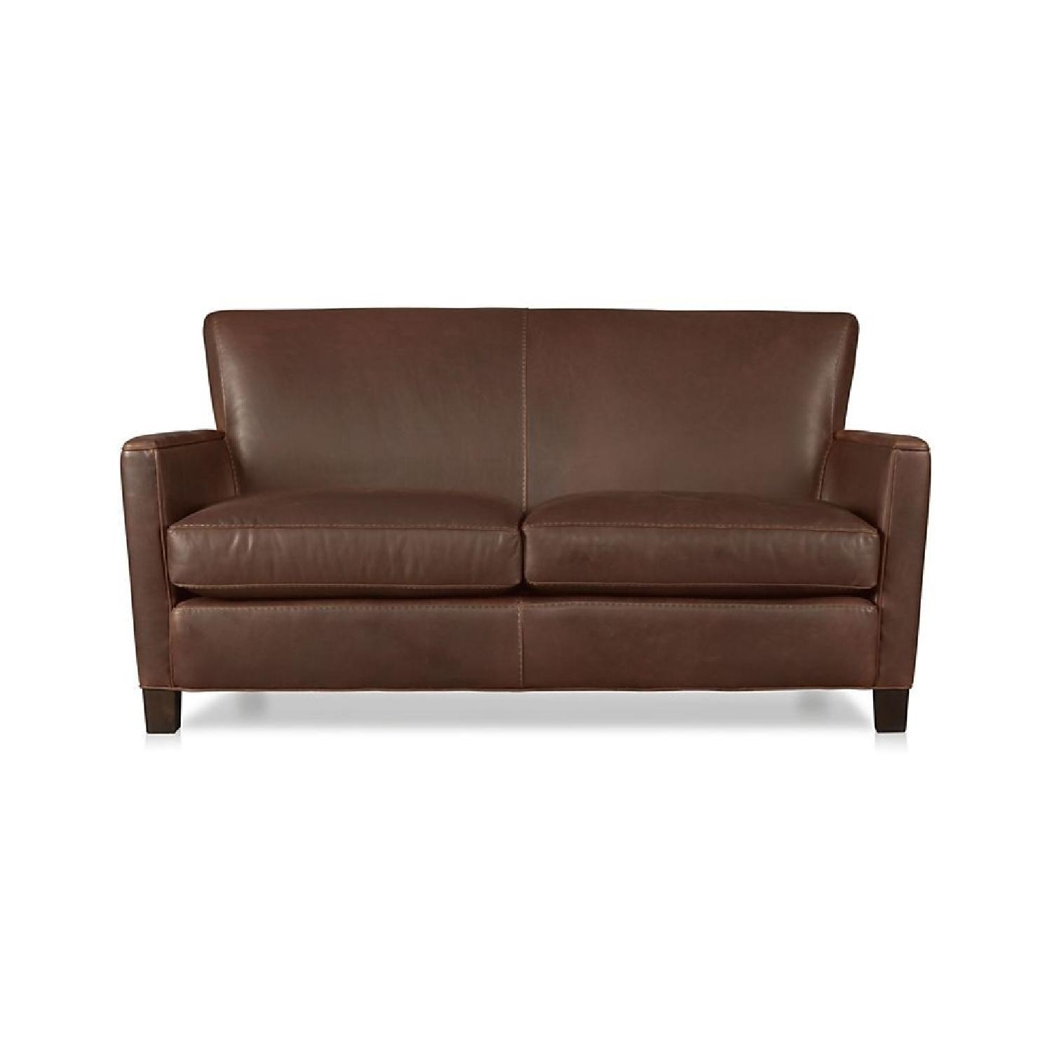 Crate & Barrel Dark Brown Leather Loveseat - image-6
