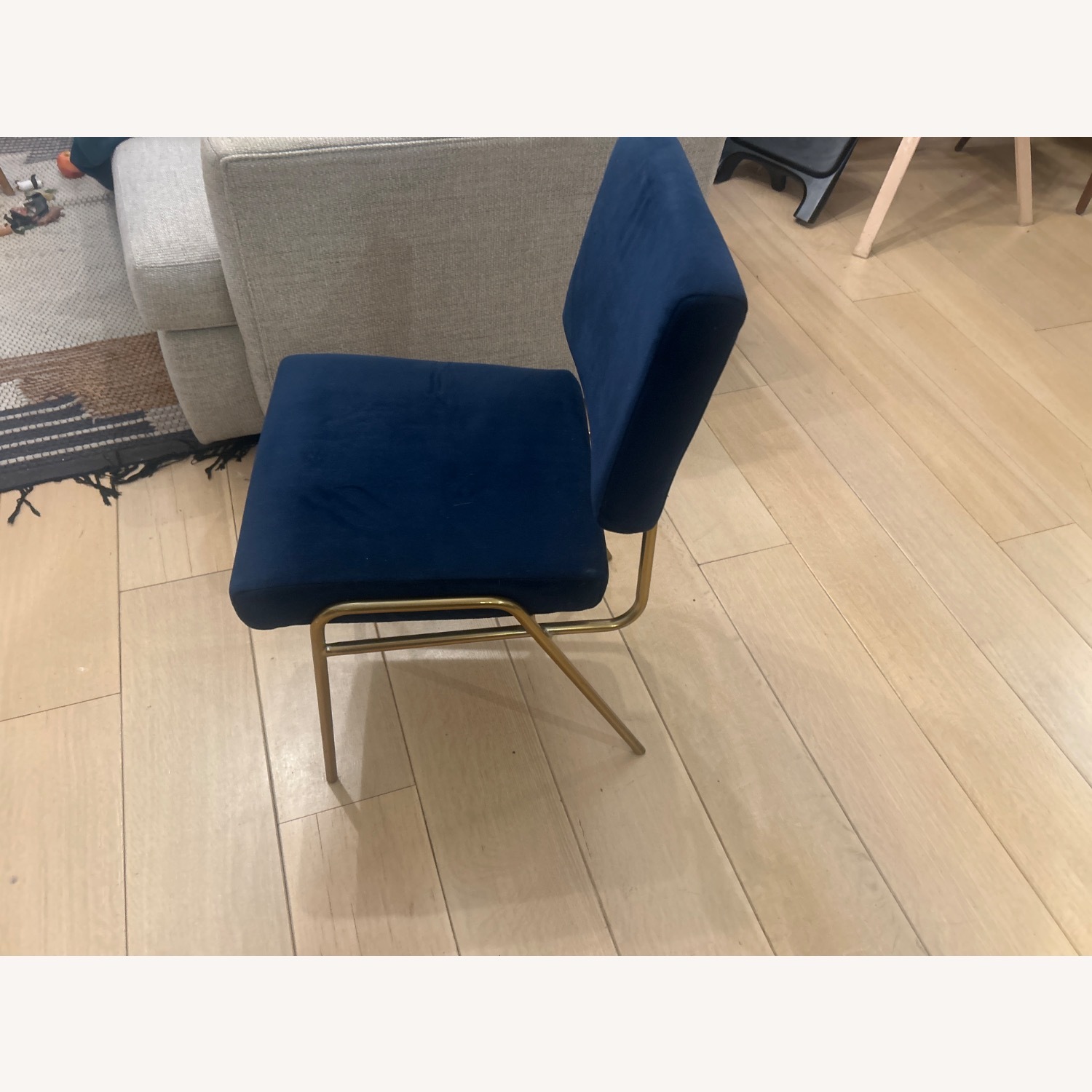 West Elm Wire Frame Blue Fabric Dining Chairs - image-2