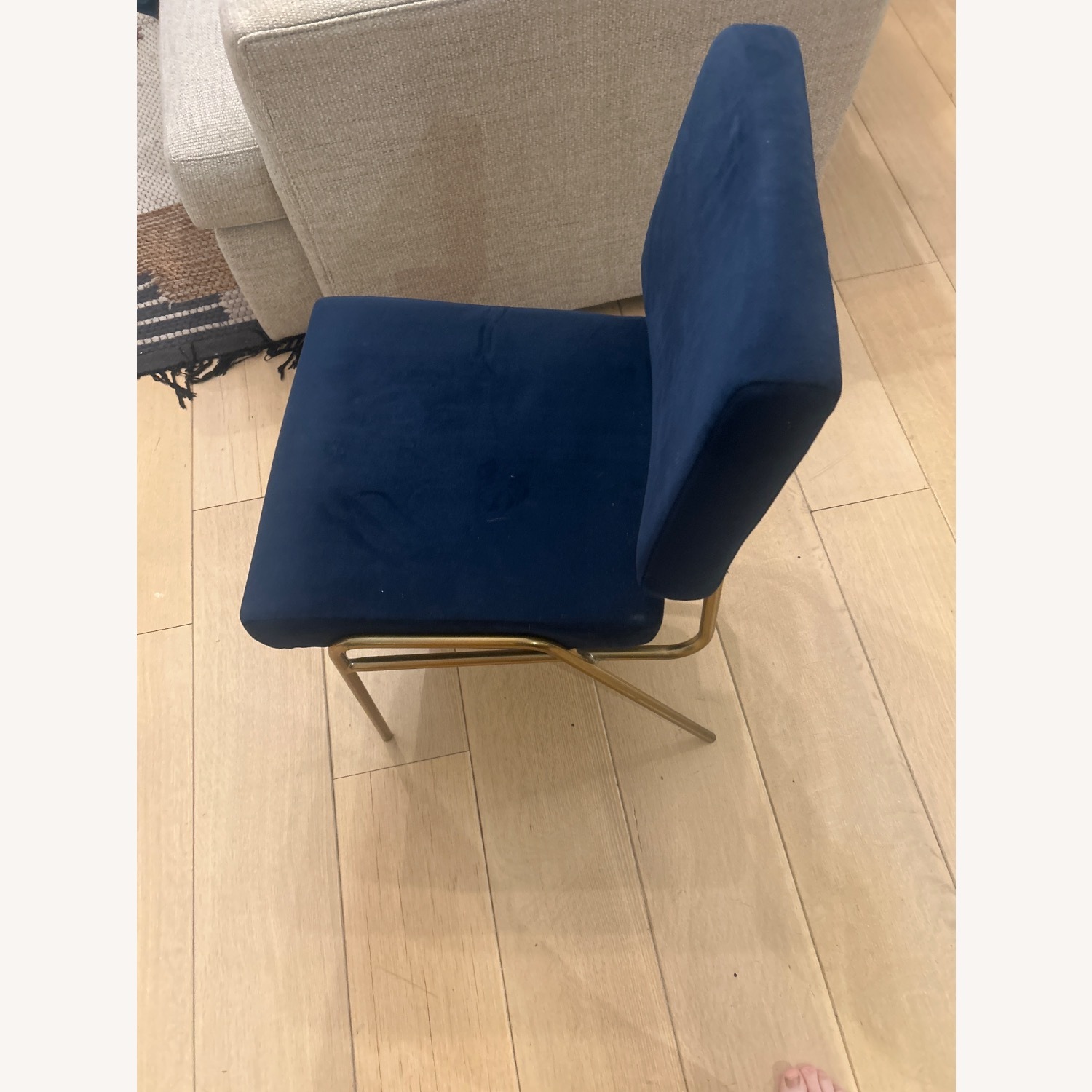 West Elm Wire Frame Blue Fabric Dining Chairs - image-3
